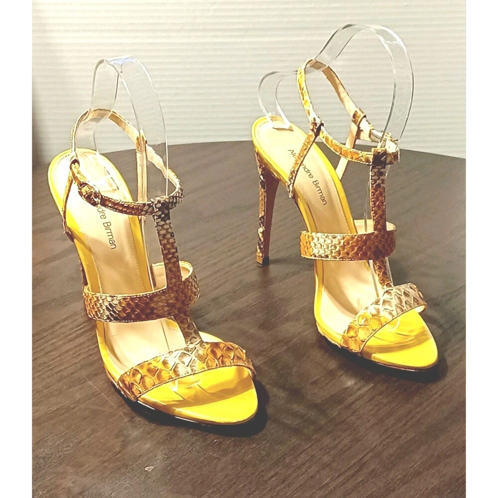 Alexandre Birman Women's Yellow Snakeskin Luxury Ankle Strap Heels